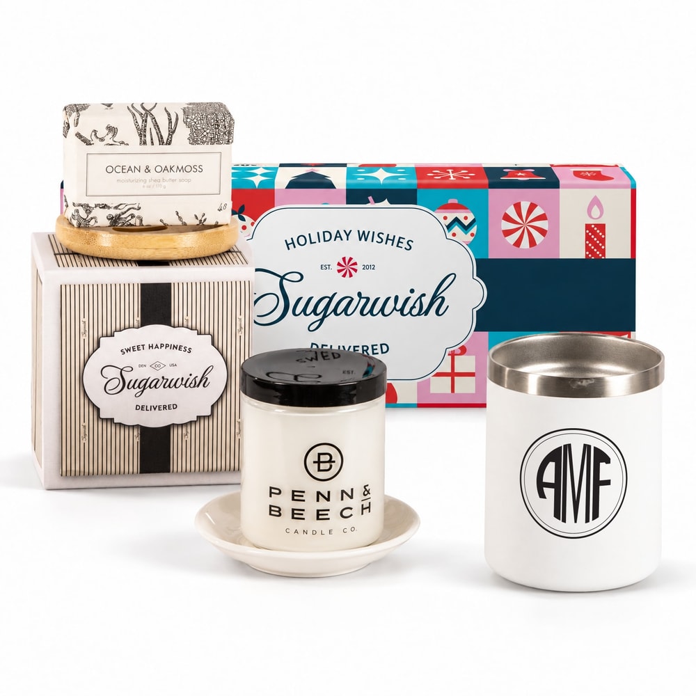 Monogrammed Mug with 2 Gourmet Goods & Spa picks (Monogrammed)